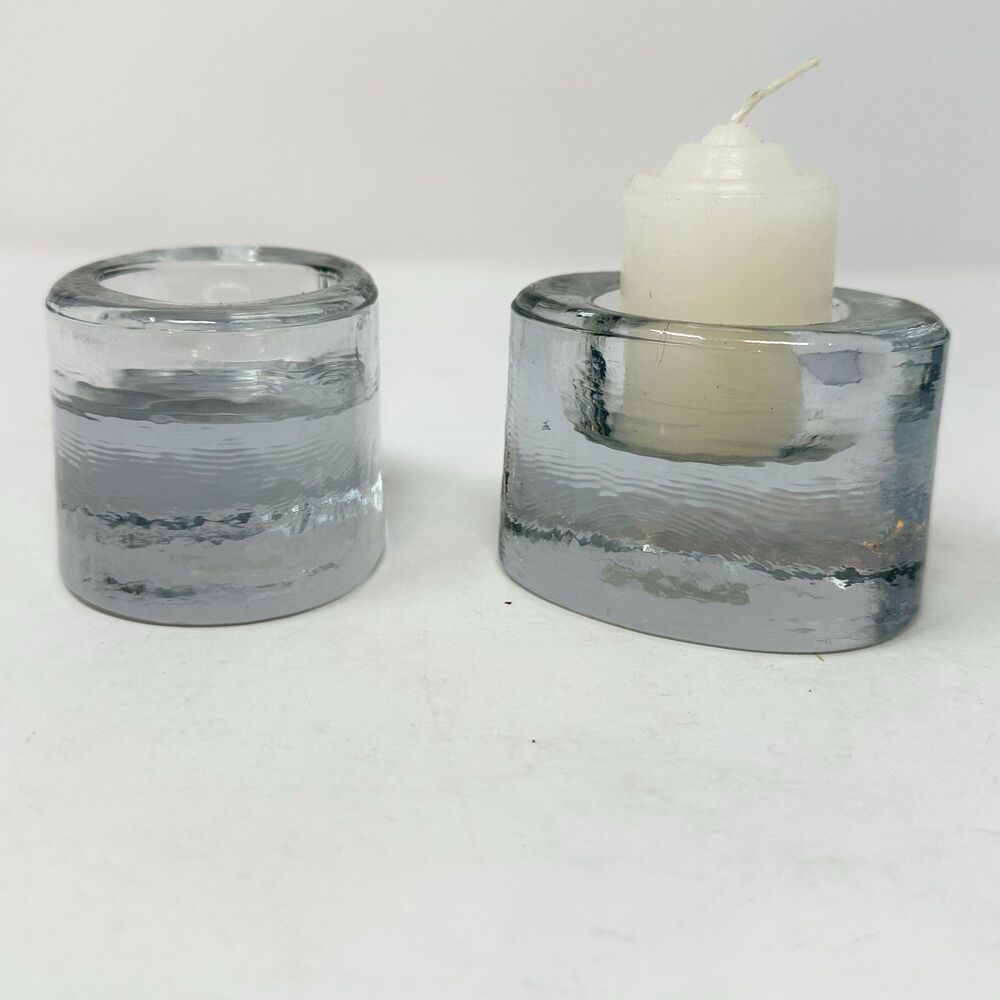Vintage Crate & Barrel Ice Block Tealight Holders Textured Oval Glass - Thailand
